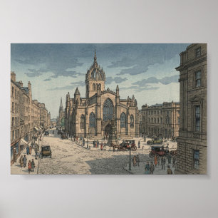 Póster Catedral de St Giles Grabado en Madera Japonés