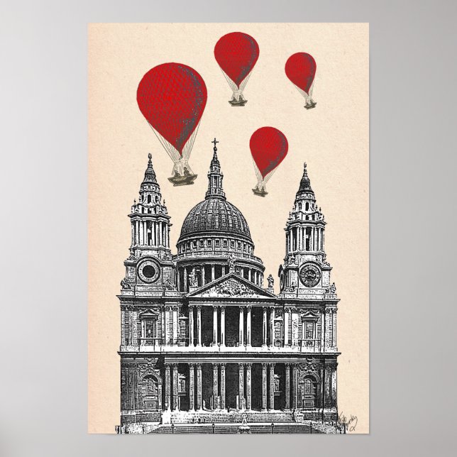 Póster Catedral de St Pauls y globos de aire caliente roj (Frente)