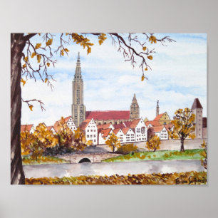 Póster Catedral de Ulm en Alemania pintando acrílico cuad