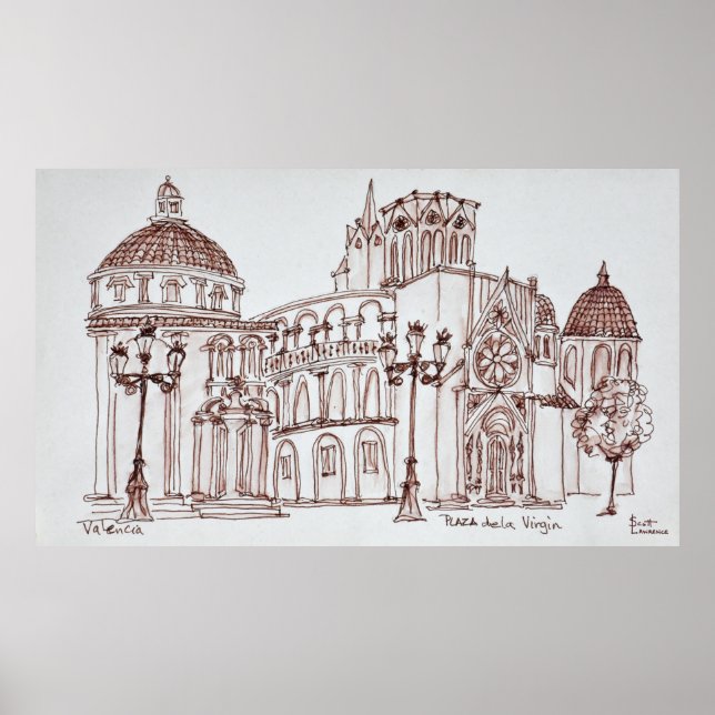 Póster Catedral de Valencia en la Plaza de la Virgen (Frente)