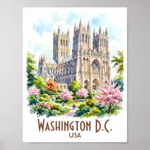 Póster Catedral de Washington Acuarela Religiosa Personal
