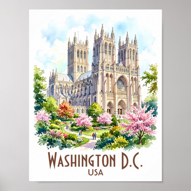Póster Catedral de Washington Acuarela Religiosa Personal (Frente)