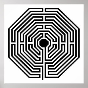 Póster Catedral del Laberinto Maze de Amiens en blanco y