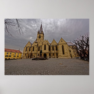 Póster Catedral Evangélica Iglesia medieval Sibiu Romani