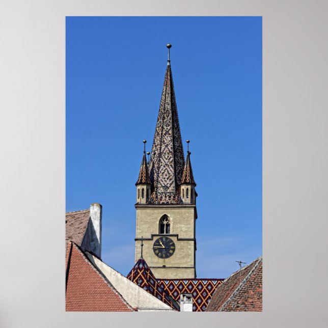Póster Catedral Evangelichal Torre Sibiu Rumania (Frente)