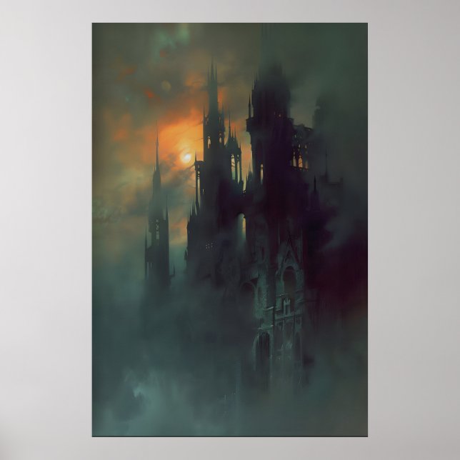 Póster Catedral Gótica de Dark Academia Imprimible, Aceit (Frente)