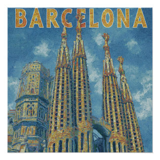 Póster Catedral Histórica de Barcelona España Viaje Vinta