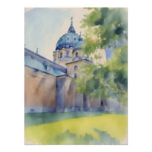 Póster Catedral Marie-Reine-Du-Monde acuarela