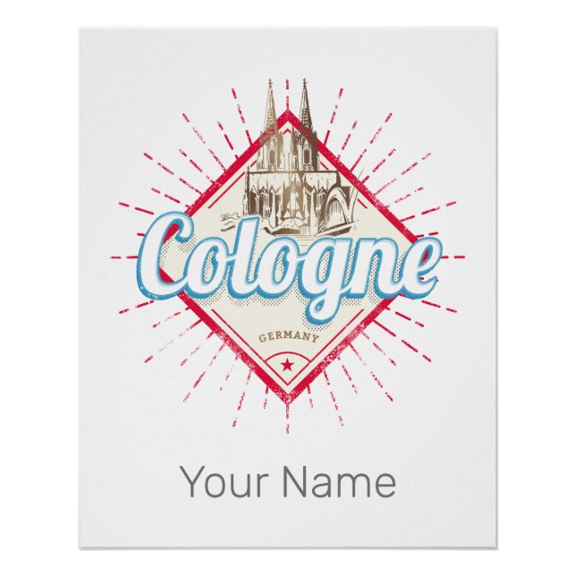 Póster Catedral Retro de la Ciudad de Colonia Alemania (Anverso)