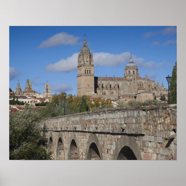 Póster Catedrales de Salamanca, vistas desde Puente Roman (Frente)
