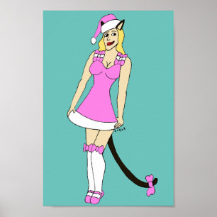 Póster Catgirl Navidades rosados