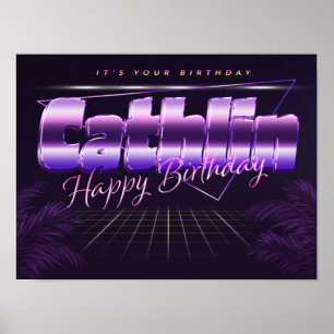 Póster Cathlin Name Vorname lila retro Poster Geburtstag