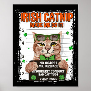 Póster Catnip irlandés St Patrick's Day Shamrock Cat