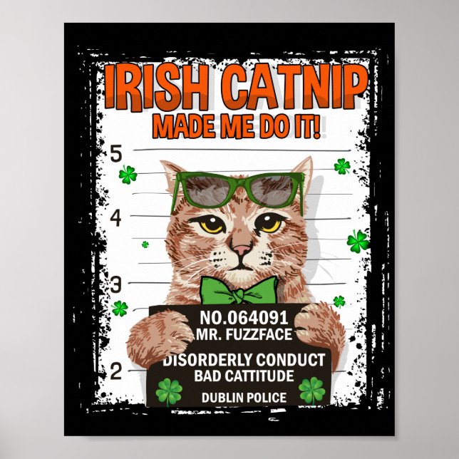 Póster Catnip irlandés St Patrick's Day Shamrock Cat (Frente)
