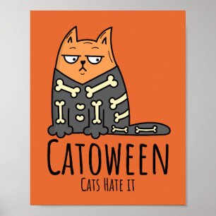 Póster Catoween Cats lo odian - Funny Mascota Halloween