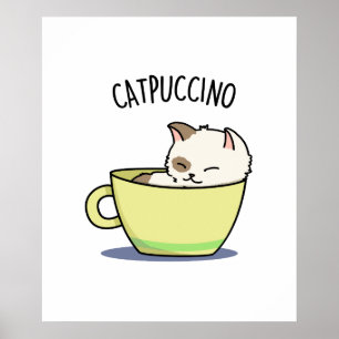 Póster Catpuccino Gatito Divertido Gato En Taza Juego de