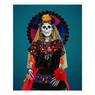 Póster Catrina elegante en traje tradicional mexicano
