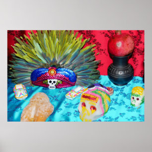 Póster Catrina latina y plumas