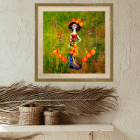 Catrina W/Gorra, Flores Naranjas y Rufas de Oro Az