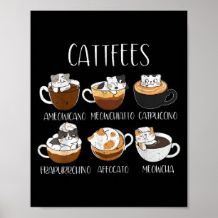 Póster Cats& Café Lover Funny Caffeine Cita Cattf