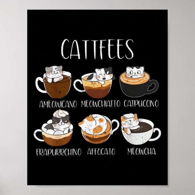 Póster Cats&amp; Café Lover Funny Caffeine Cita Cattf (Frente)