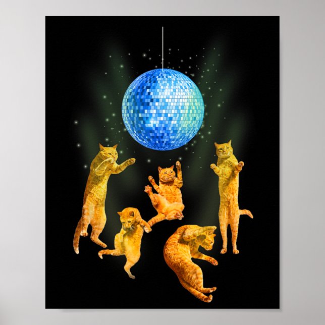 Póster Cats Bailarines Disco Ball Kitten Kitty Lover Fies (Frente)