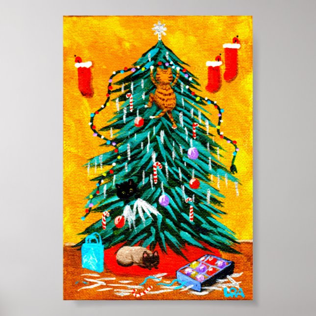 Póster Cats Cats Cats de Árbol de Navidad divertidos (Frente)