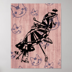 Póster Cats Faces Sombrillas Umbrellas Pintura de tinta