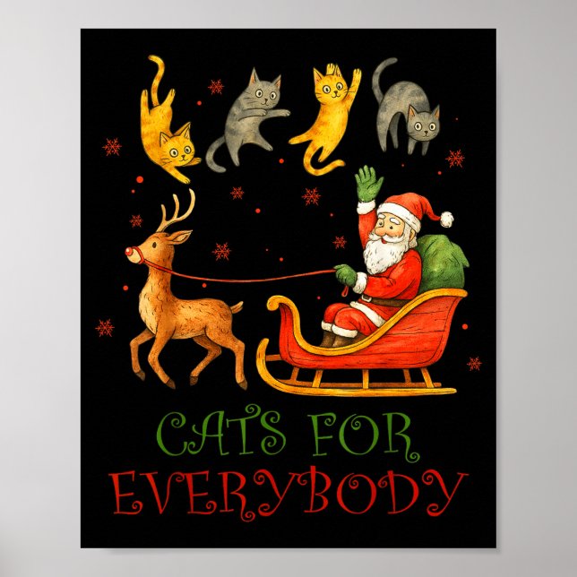 Póster Cats For Everybody Christmas Funny Cat Xmas Santa  (Frente)