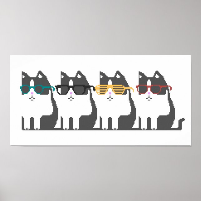 Póster Cats In Glasses Row Pixel Art Poster (Frente)