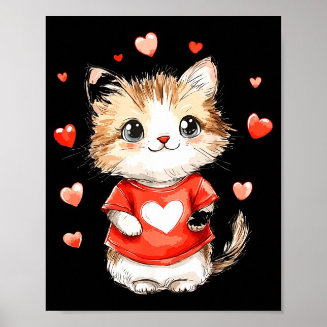 Póster Cats Lover Heart Girls Kitten Valentine’s Day Wome (Frente)