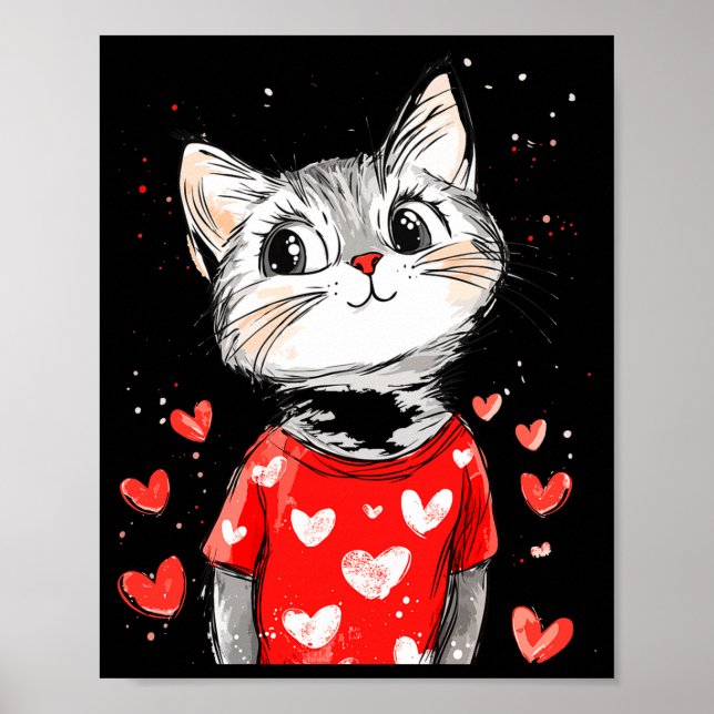 Póster Cats Lover Heart Girls Kitten Valentine’s Day Wome (Frente)