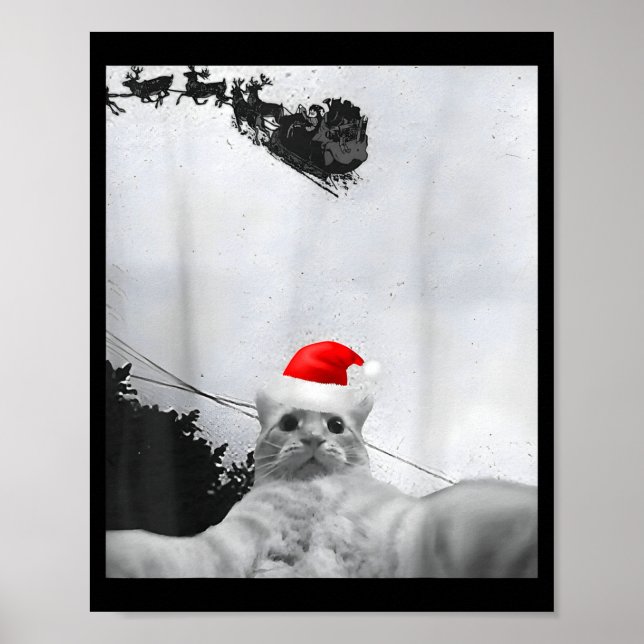 Póster Cats Meme Funny Cat Selfie With Santa Hat Christma (Frente)