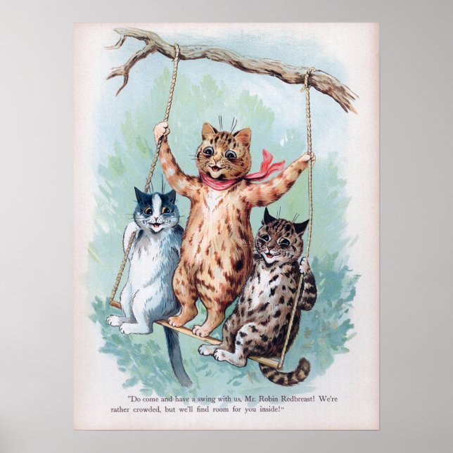 Póster Cats Playing on a Swing, Louis Wain (Frente)