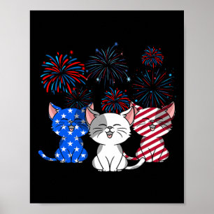 Póster Cats Rojos Blancos Azules Usando La Bandera Fuego