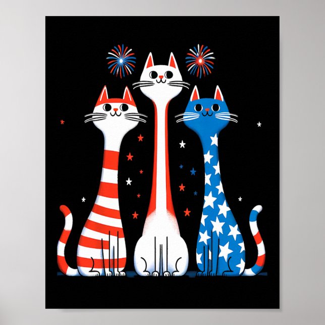 Póster Cats Rojos Blancos Azules Usando La Bandera Fuego  (Frente)