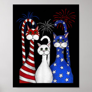 Póster Cats Rojos Blancos Azules Usando La Bandera Fuego
