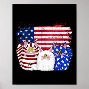 Póster Cats Rojos Blancos Azules Usando La Bandera Fuego 