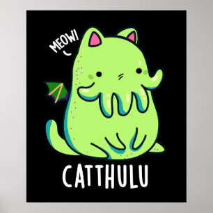 Póster Catthulu Funny Cthulhu Cat golpea oscuro BG