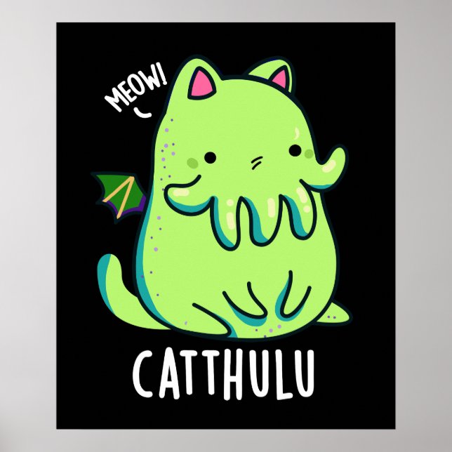 Póster Catthulu Funny Cthulhu Cat Pun Dark BG (Frente)