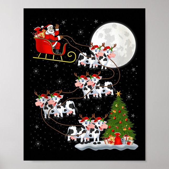 Póster Cattle Cow Santa Sleigh Flying Funny Magical Chris (Frente)