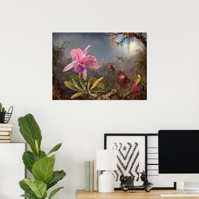 Póster Cattleya Orchid y tres Hummingbirds por Heade (Oficina en casa)