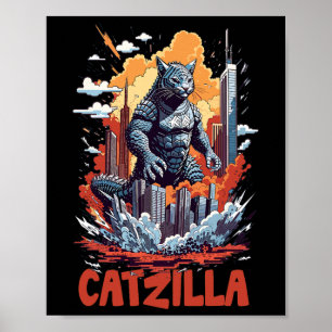 Póster Catzilla Cat City Skyline Funny