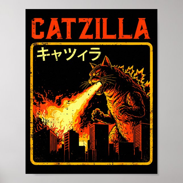 Póster Catzilla Cat Monster Funny Japanese Parody Women M (Frente)