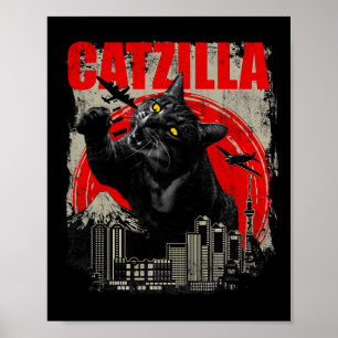 Póster Catzilla - Funny Cat Lover Kitten Short Slee