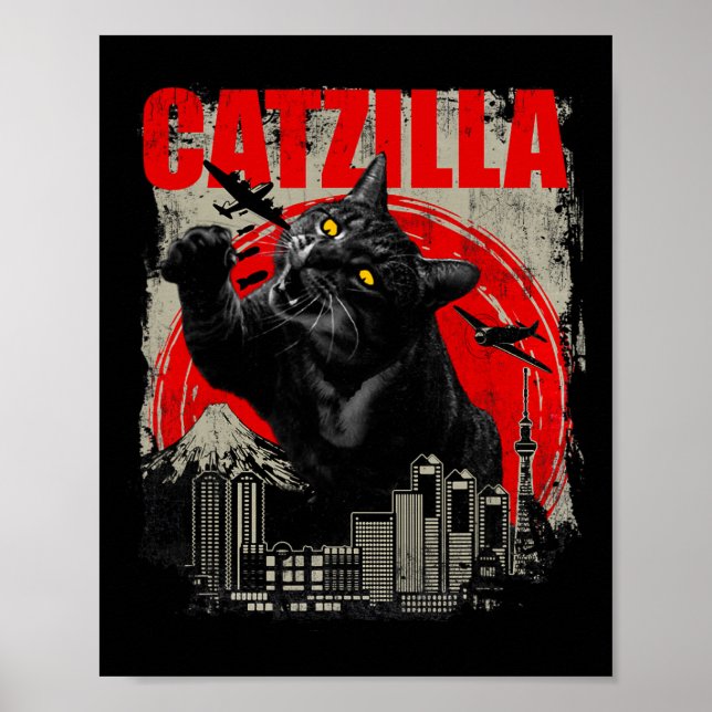 Póster Catzilla - Funny Cat Lover Kitten Short Slee (Frente)
