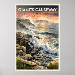 Póster Causway del Gigante Irlanda del Norte Viaje Retro