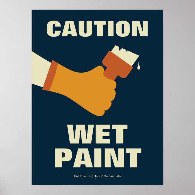 Póster Caution Wet Paint Workplace Health & Safety Retro (Frente)