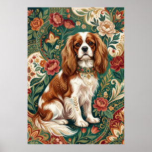 Póster Cavalier Blenheim Folk Floral Paisley Retrato