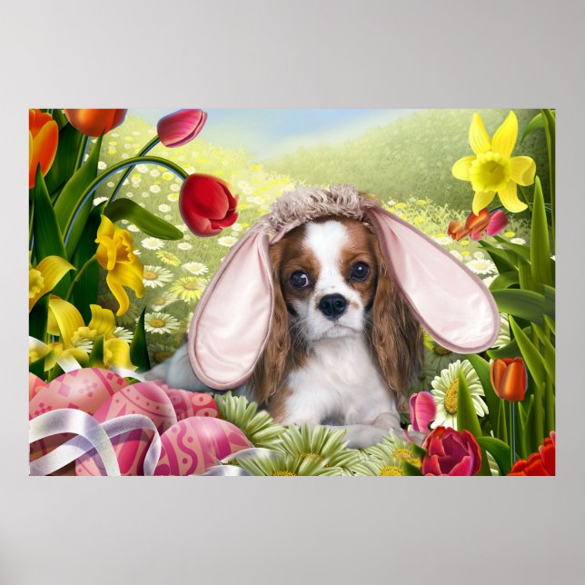 Póster Cavalier King Charles Happy Easter Art (Frente)